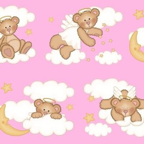 Angel Bear Moon Star Cloud Nursery Pink Girl