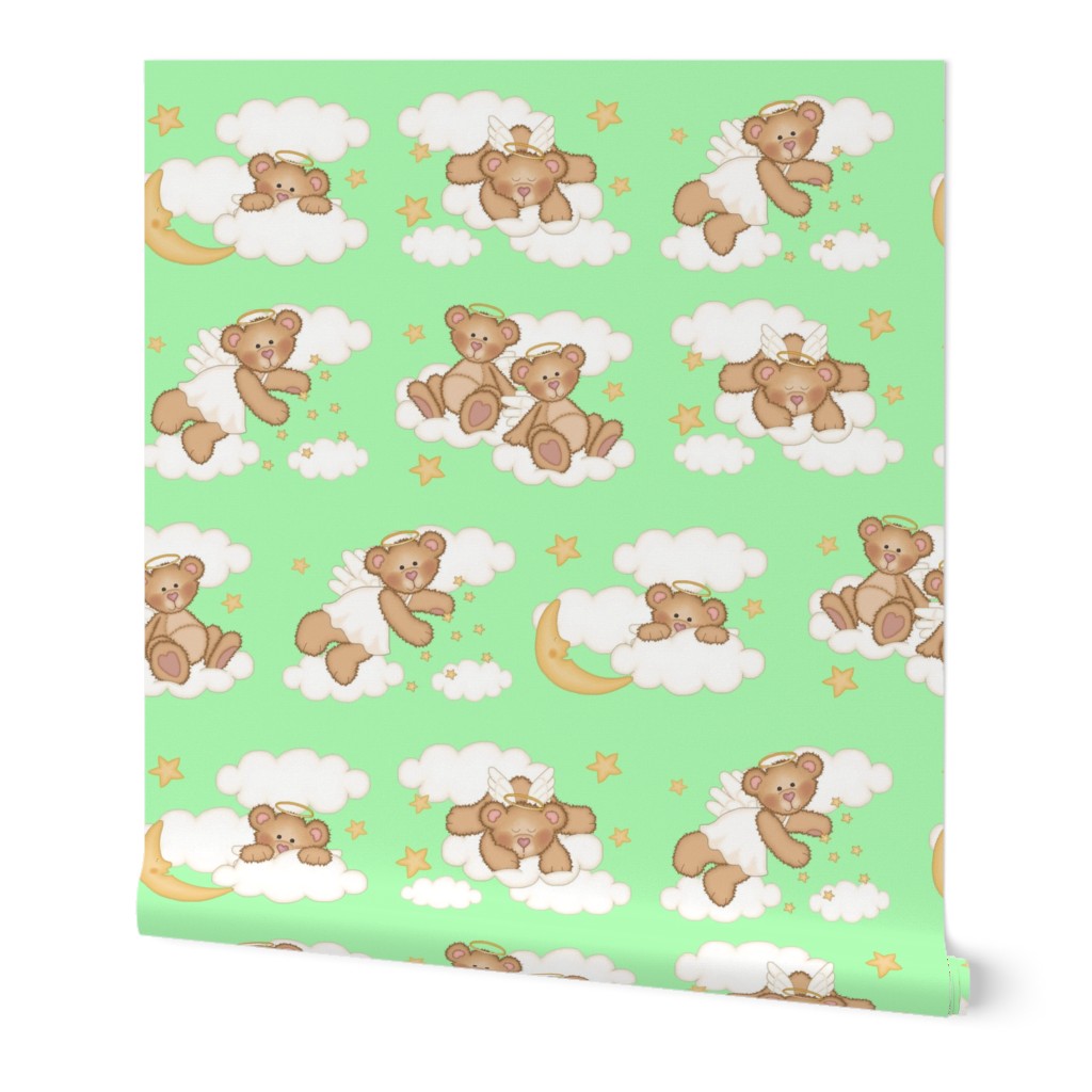 Angel Bear Moon Star Cloud Nursery Mint Green 