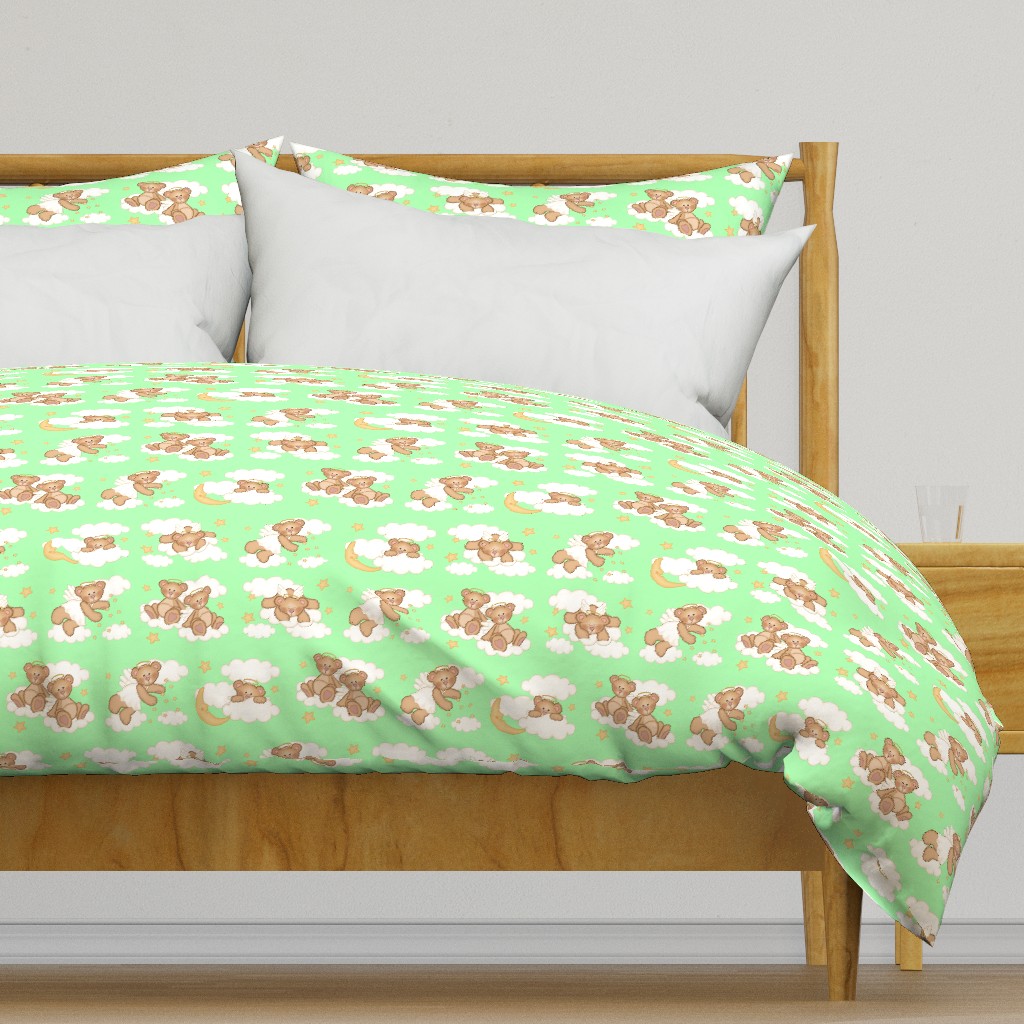 Angel Bear Moon Star Cloud Nursery Mint Green 