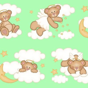 Angel Bear Moon Star Cloud Nursery Mint Green 