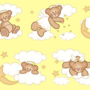 Angel Bear Moon Star Cloud Nursery Yellow 