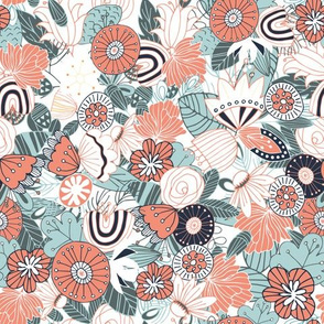 Whimsical Blue and Orange Floral