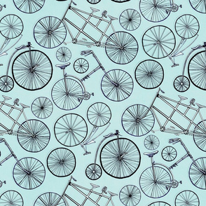 Monochrome Vintage Bicycles On Baby Blue - Big