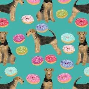 airedale terrier donuts dog breed fabric teal