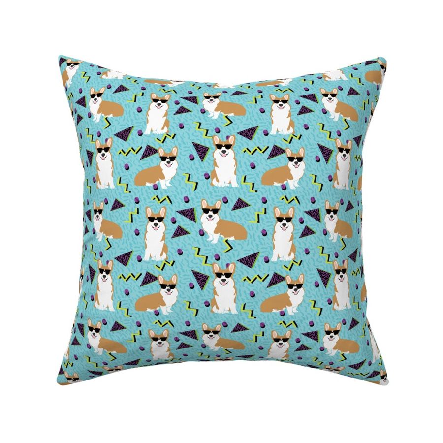 corgi rad 80s retro dog fabric light blue