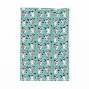 corgi rad 80s retro dog fabric light blue