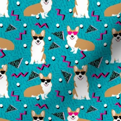 corgi rad 80s retro dog fabric blue