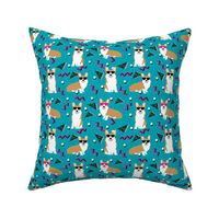 corgi rad 80s retro dog fabric blue