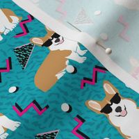 corgi rad 80s retro dog fabric blue