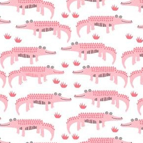 happy alligator kids nursery boys fabric white pink