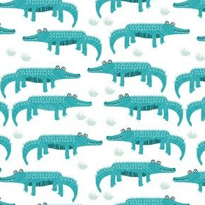 happy alligator kids nursery boys fabric white blue