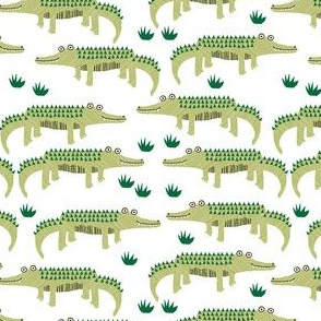 happy alligator kids nursery boys fabric white green