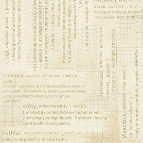 Positive words, dictionary, definitions. Sepia. Background Fabric.
