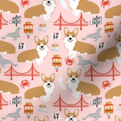 corgi san francisco dog breed travel fabric pink