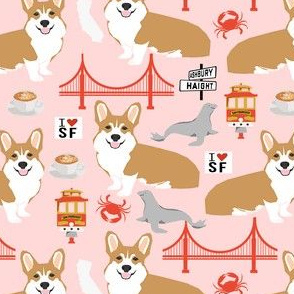 corgi san francisco dog breed travel fabric pink