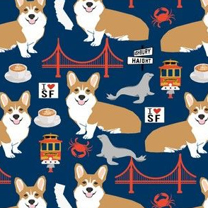 corgi san francisco dog breed travel fabric navy