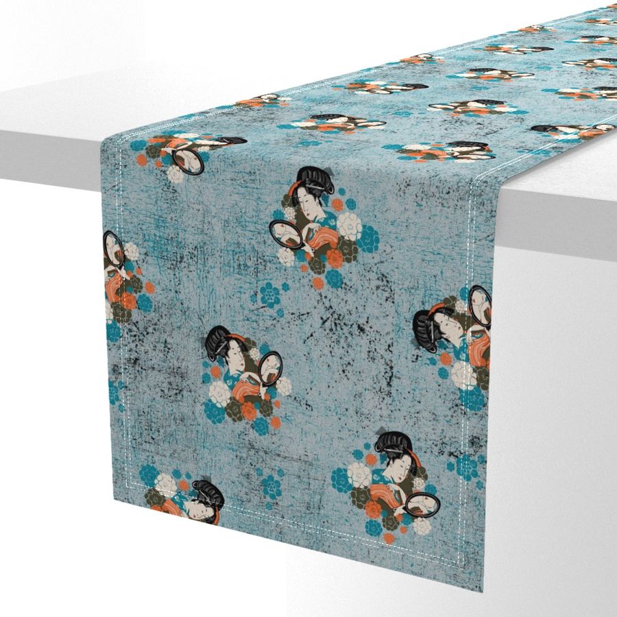 Geisha on turquoise textured background