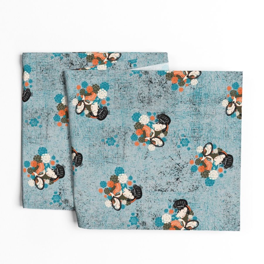 Geisha on turquoise textured background