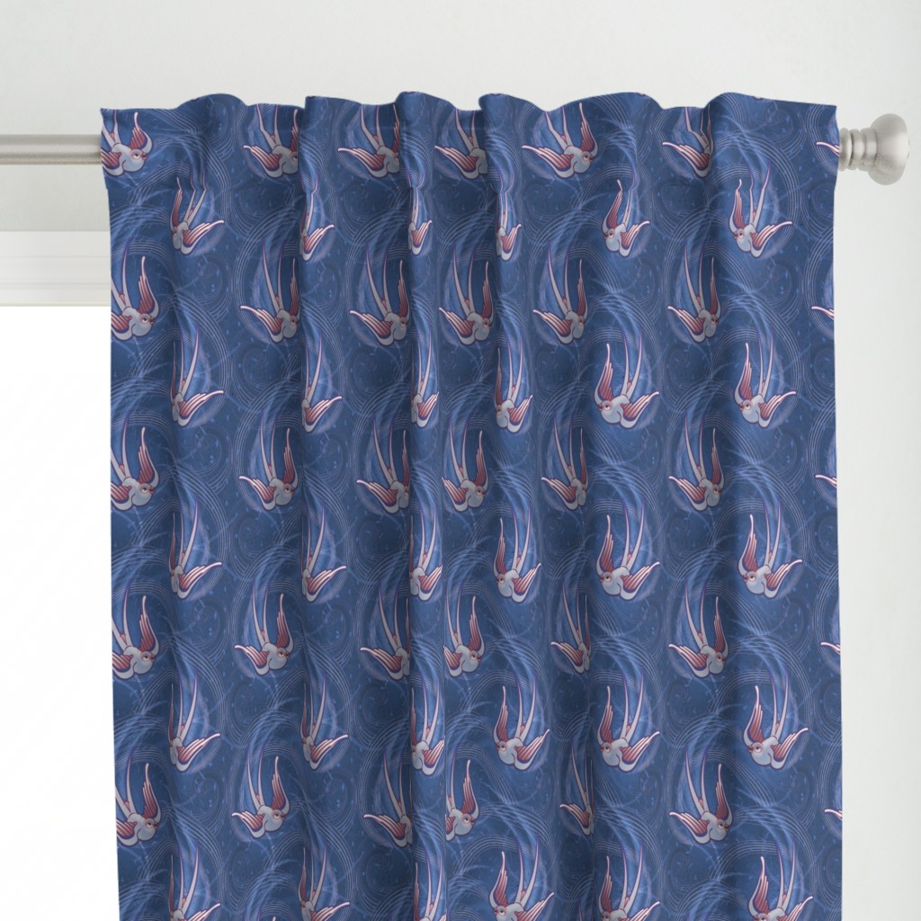 ★ SWALLOW IN THE WIND ★ Blue, Large Scale / Collection : Swallows & Polka Dots – Rockabilly Prints