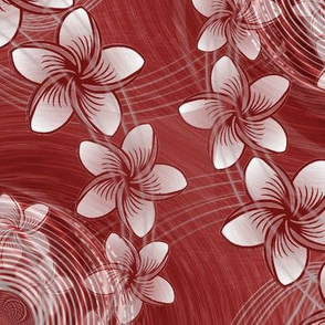 ★ HAWAII FLOWERS ★ Burgundy Red - Large Scale / Collection : Hawaiian Trip - Plumeria & Tiki for Aloha Shirt Print