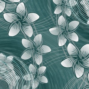 ★ HAWAII FLOWERS ★ Green - Large Scale / Collection : Hawaiian Trip - Plumeria & Tiki for Aloha Shirt Print