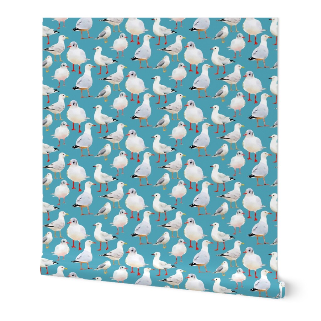 Seagulls on Aqua Blue