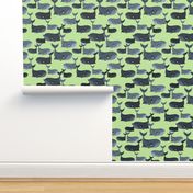 Calm Blue Whales - Larger Scale on Light Green