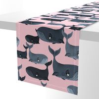 Calm Blue Whales - Larger Scale on Light Pink