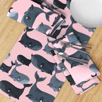 Calm Blue Whales - Larger Scale on Light Pink