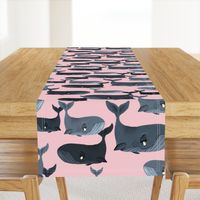 Calm Blue Whales - Larger Scale on Light Pink