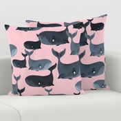 Calm Blue Whales - Larger Scale on Light Pink