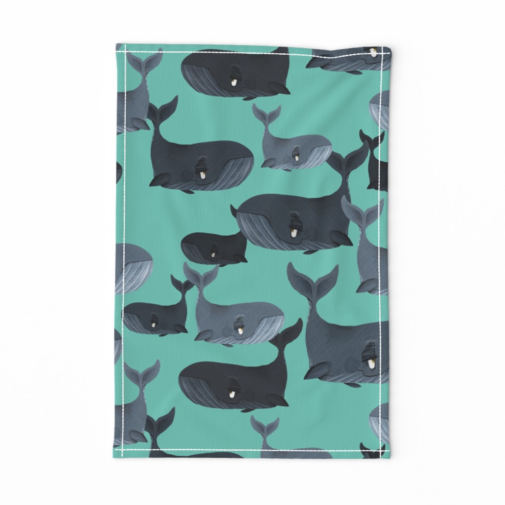 Calm Blue Whales - Larger Scale on Turquoise