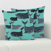 Calm Blue Whales - Larger Scale on Turquoise