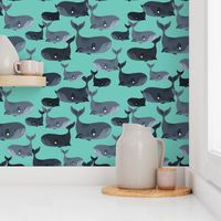 Calm Blue Whales - Larger Scale on Turquoise