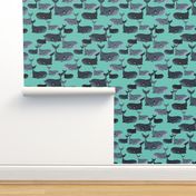 Calm Blue Whales - Larger Scale on Turquoise