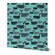 Calm Blue Whales - Larger Scale on Turquoise