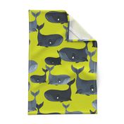 Calm Blue Whales - Larger Scale on Yellow Green