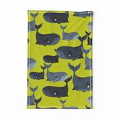 Calm Blue Whales - Larger Scale on Yellow Green