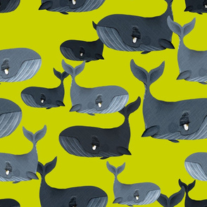 Calm Blue Whales - Larger Scale on Yellow Green