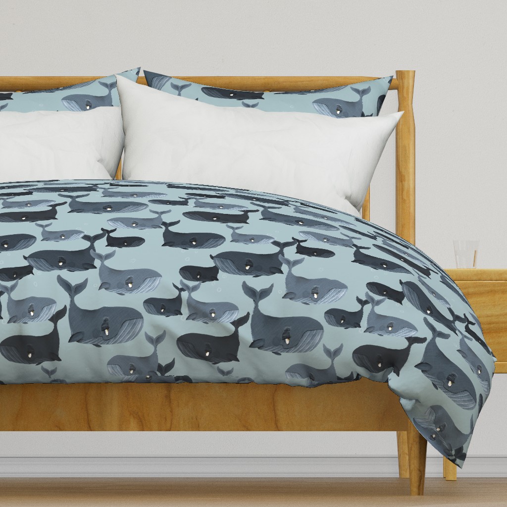 Calm Blue Whales - Larger Scale on Grey Blue