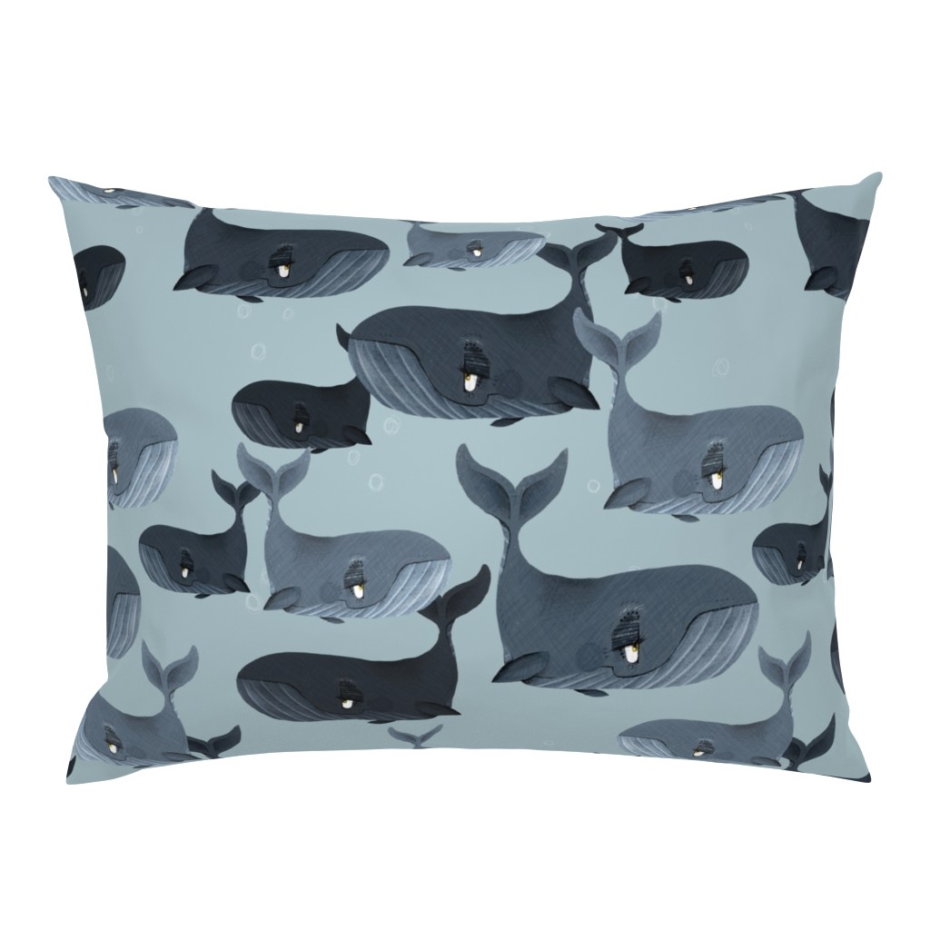 Calm Blue Whales - Larger Scale on Grey Blue