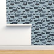 Calm Blue Whales - Larger Scale on Grey Blue