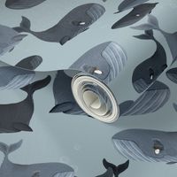 Calm Blue Whales - Larger Scale on Grey Blue