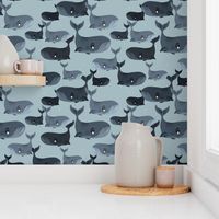 Calm Blue Whales - Larger Scale on Grey Blue