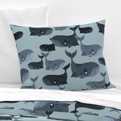 Calm Blue Whales - Larger Scale on Grey Blue