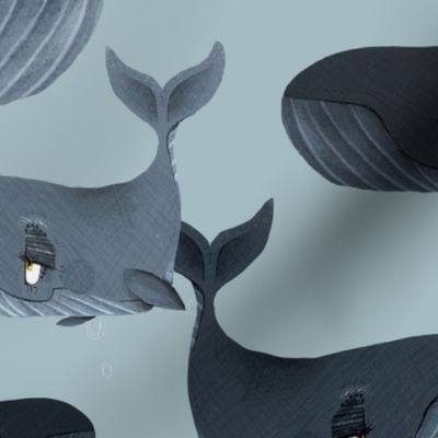 Calm Blue Whales - Larger Scale on Grey Blue