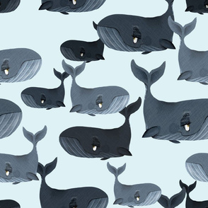 Calm Blue Whales - Larger Scale on Light Blue