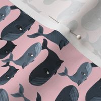 Calm Blue Whales - Smaller Scale on Light Pink