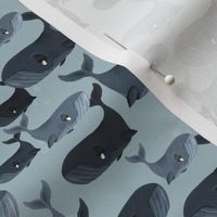 Calm Blue Whales - Smaller Scale on Grey Blue