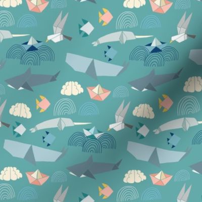 Marine Origami Pattern on Teal